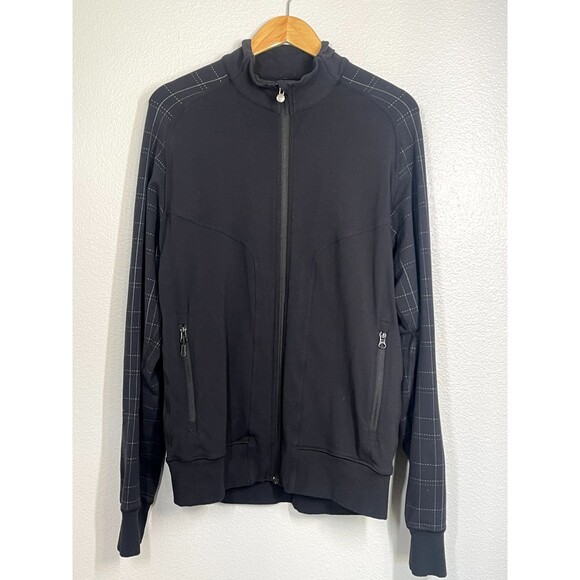 Mens Lululemon Full Zip Black Jacket White Plaid Long Sleeve Size L Athletic Gym - Picture 3 of 14